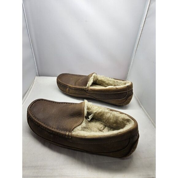 Men\'s UGG Ascot Shearling‎ Fur Lined Leather Slippers Brown Size 10 #1103889 main image 5